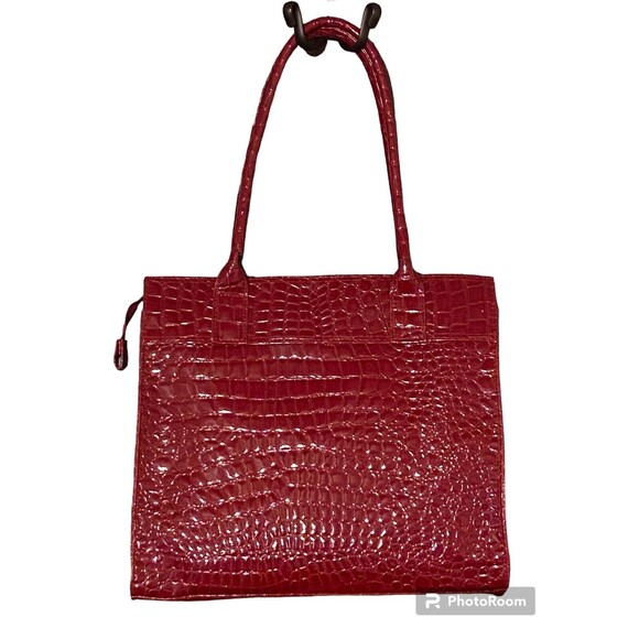 Elizabeth Arden Embossed Alligator Glossy Tassels Large Red Tote Bag Handbag - Picture 13 of 16